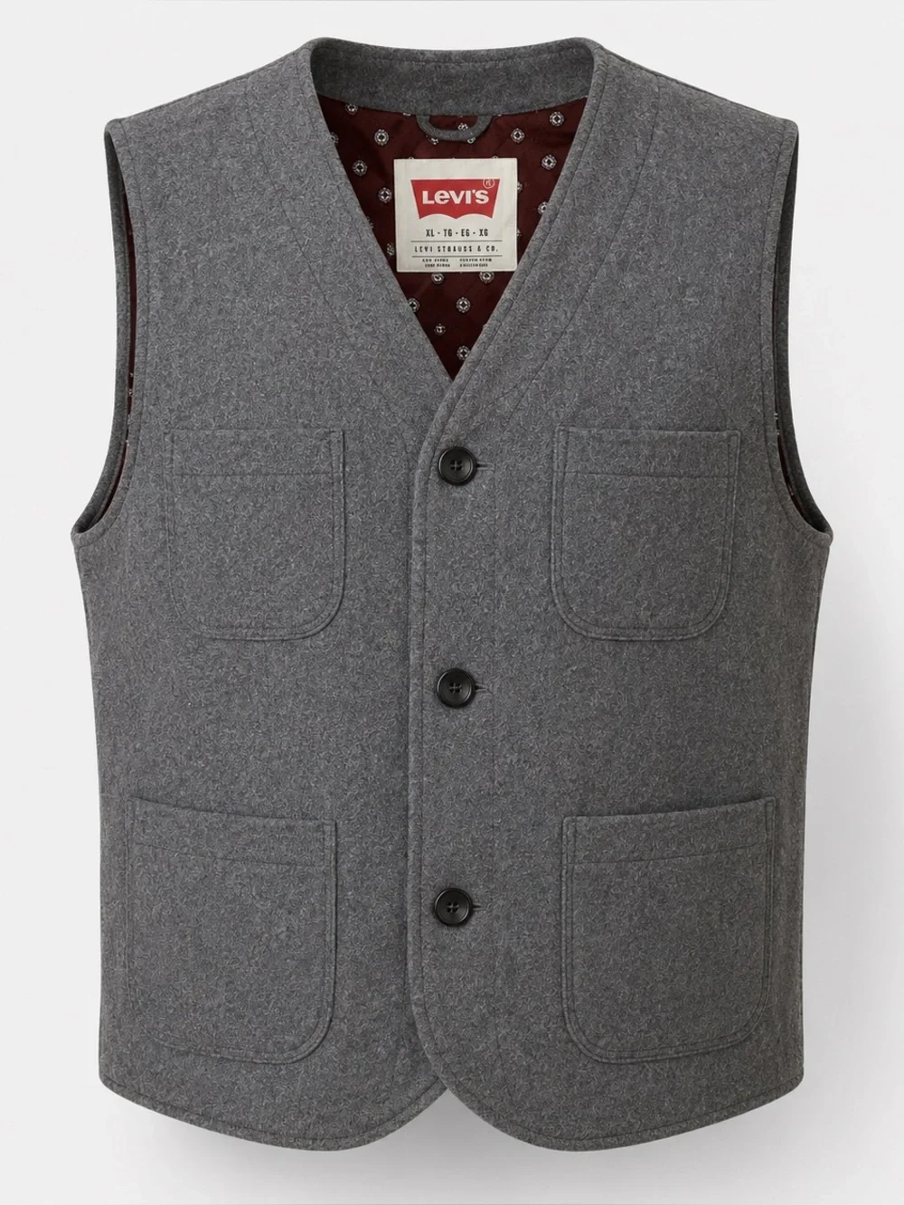 Levi's Gray Wool Blend Utility Vest Quilted Lined Men's XL
